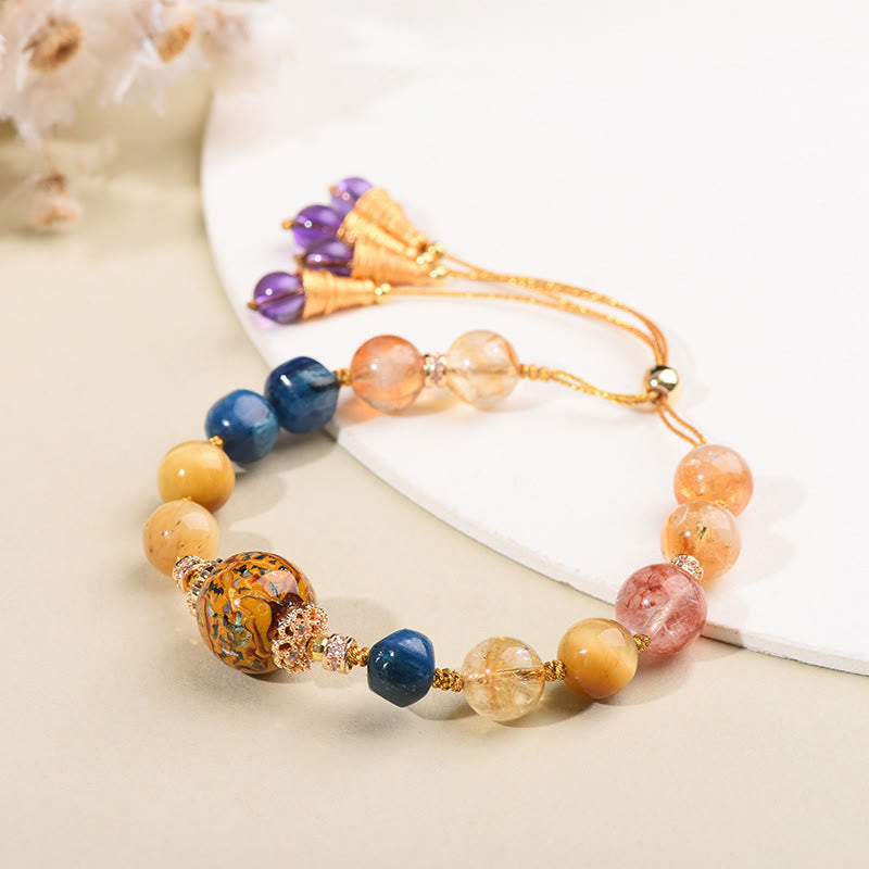 Hand-Woven Tibetan Lacquer Bead Bracelet with Diverse Crystalline Energy Options