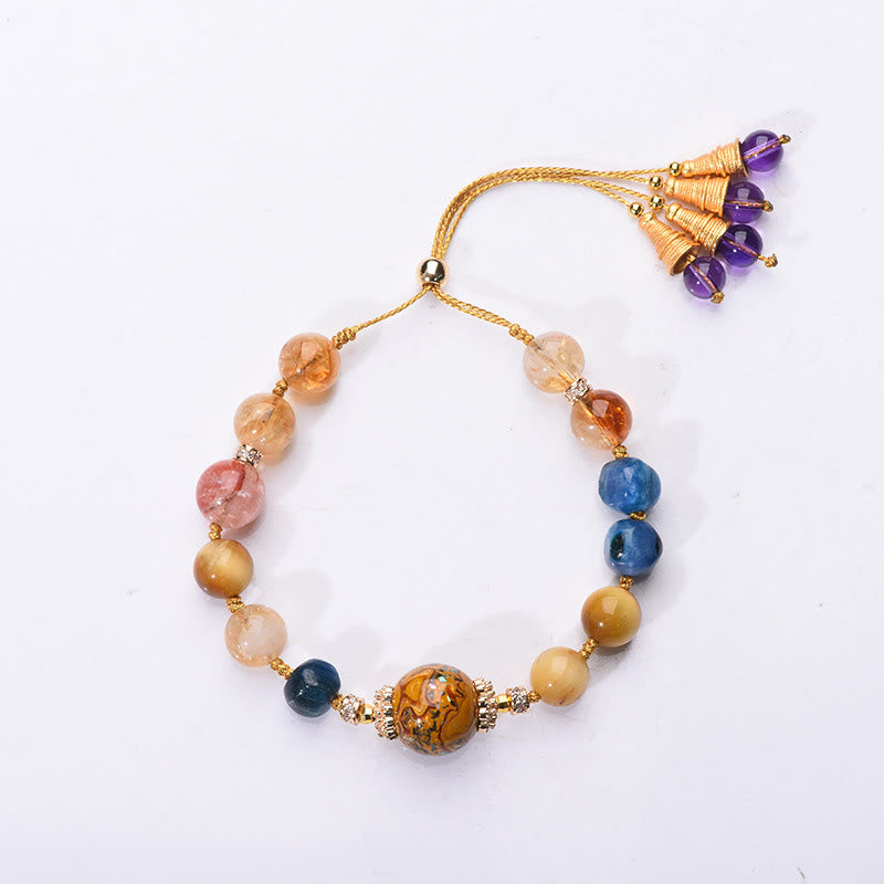 Hand-Woven Tibetan Lacquer Bead Bracelet with Diverse Crystalline Energy Options