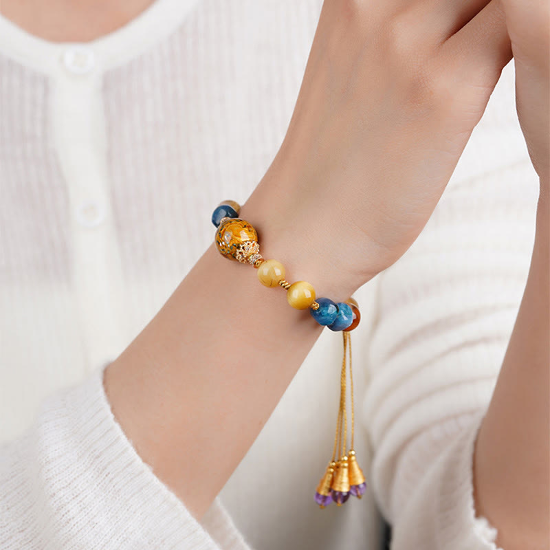 Hand-Woven Tibetan Lacquer Bead Bracelet with Diverse Crystalline Energy Options