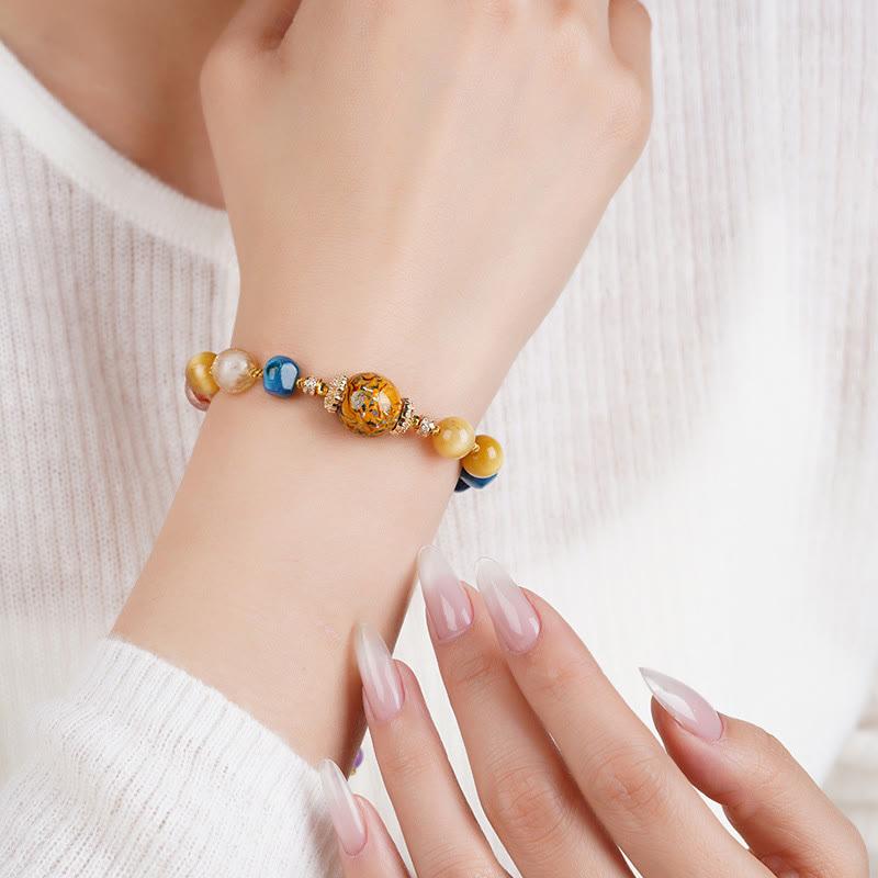 Hand-Woven Tibetan Lacquer Bead Bracelet with Diverse Crystalline Energy Options
