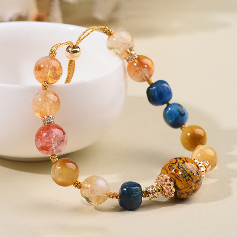 Hand-Woven Tibetan Lacquer Bead Bracelet with Diverse Crystalline Energy Options