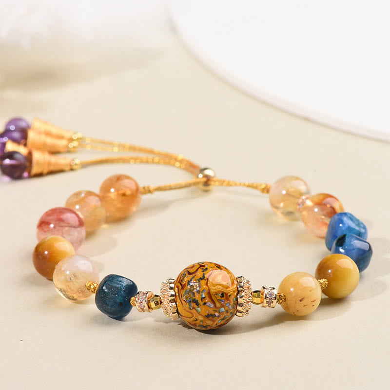 Hand-Woven Tibetan Lacquer Bead Bracelet with Diverse Crystalline Energy Options