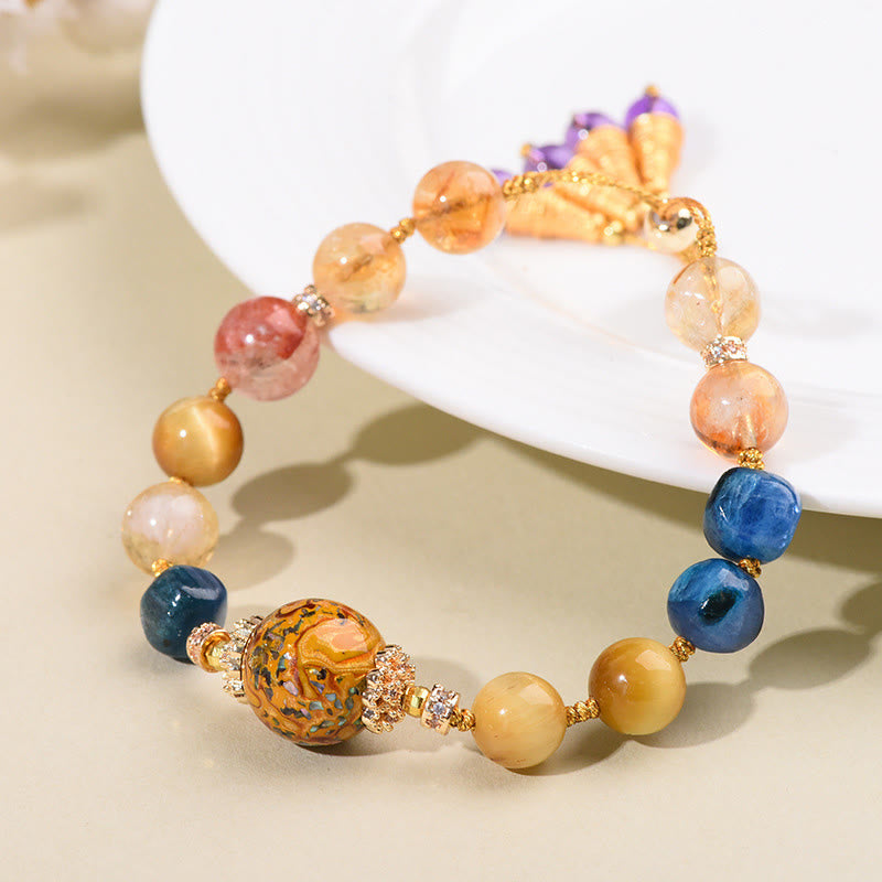 Hand-Woven Tibetan Lacquer Bead Bracelet with Diverse Crystalline Energy Options