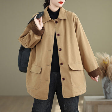 Quilted Cotton Lapel Jacket with Functional Pockets for Mindful Layering