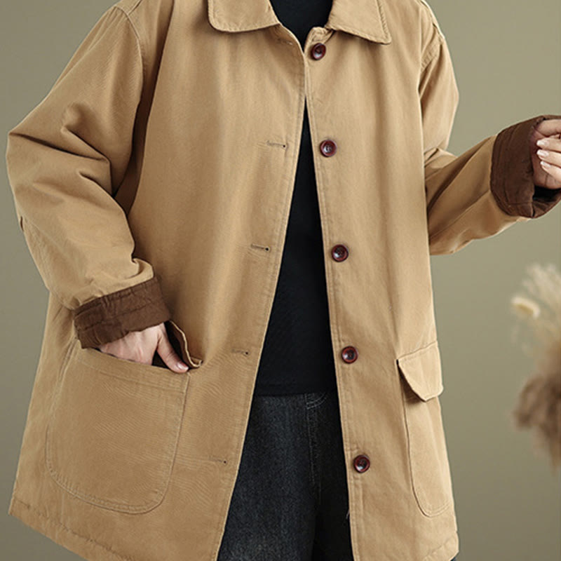 Quilted Cotton Lapel Jacket with Functional Pockets for Mindful Layering