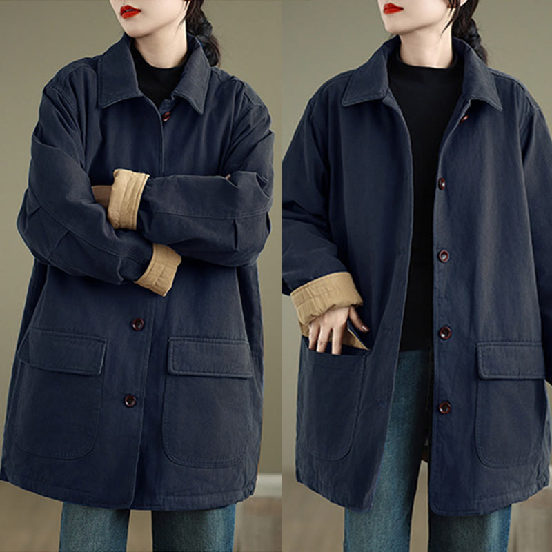 Quilted Cotton Lapel Jacket with Functional Pockets for Mindful Layering