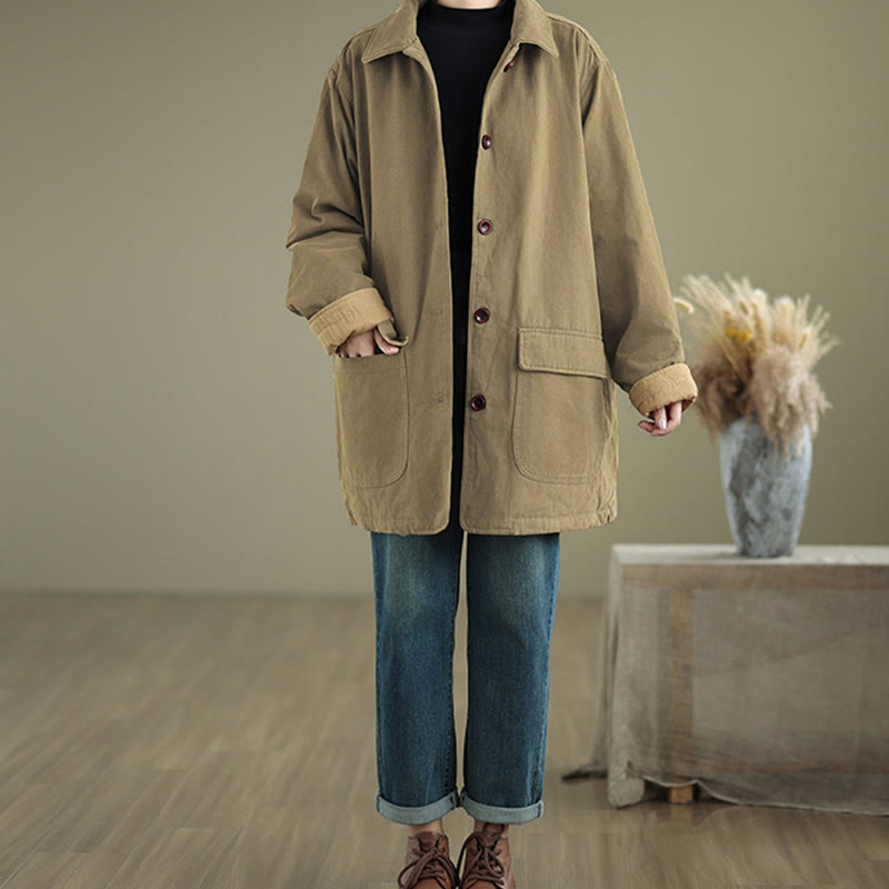 Quilted Cotton Lapel Jacket with Functional Pockets for Mindful Layering