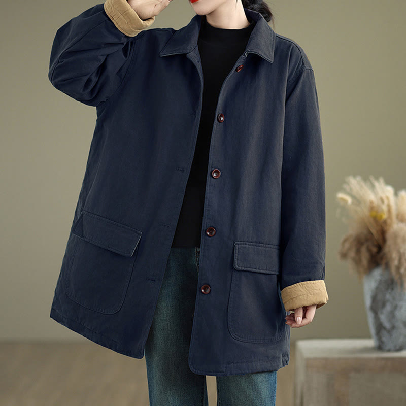 Quilted Cotton Lapel Jacket with Functional Pockets for Mindful Layering