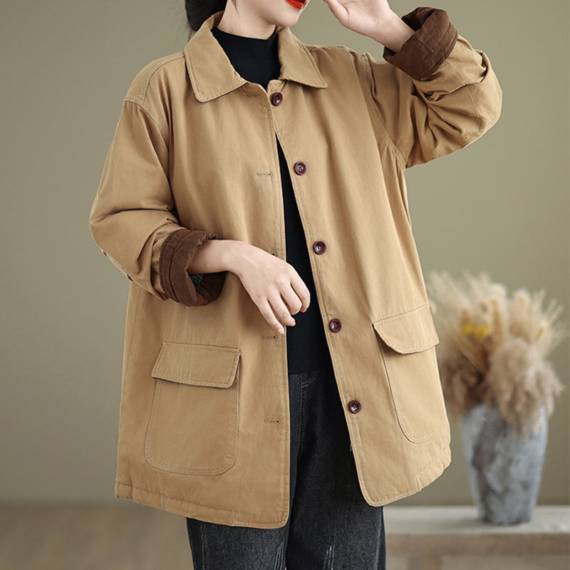 Quilted Cotton Lapel Jacket with Functional Pockets for Mindful Layering