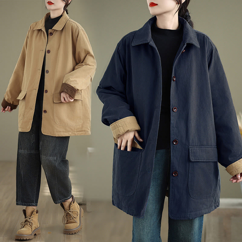 Quilted Cotton Lapel Jacket with Functional Pockets for Mindful Layering