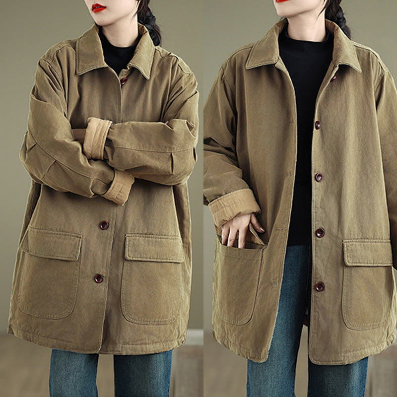 Quilted Cotton Lapel Jacket with Functional Pockets for Mindful Layering