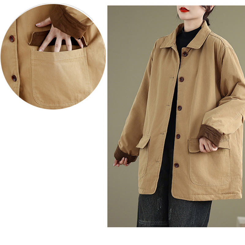 Quilted Cotton Lapel Jacket with Functional Pockets for Mindful Layering