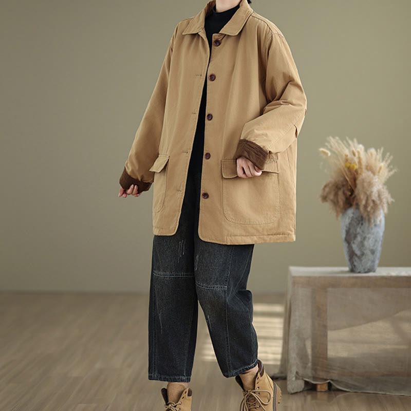 Quilted Cotton Lapel Jacket with Functional Pockets for Mindful Layering