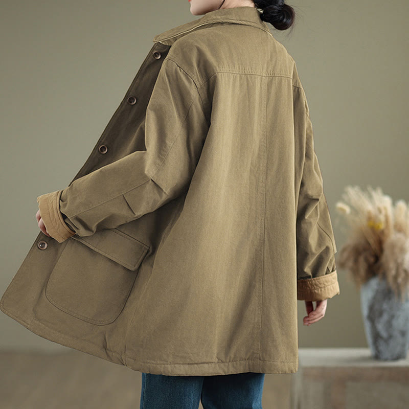 Quilted Cotton Lapel Jacket with Functional Pockets for Mindful Layering