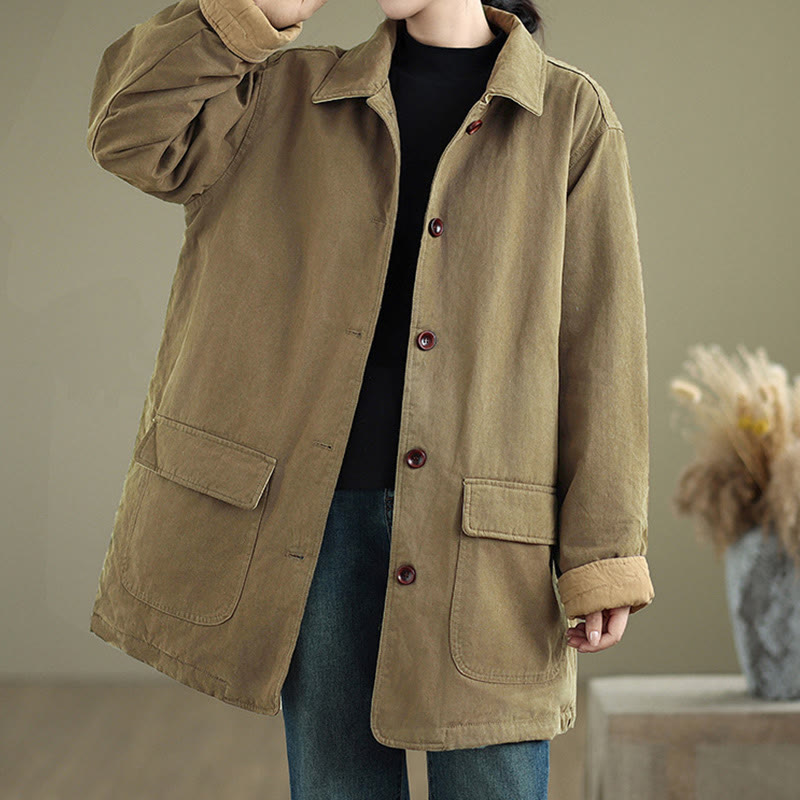 Quilted Cotton Lapel Jacket with Functional Pockets for Mindful Layering