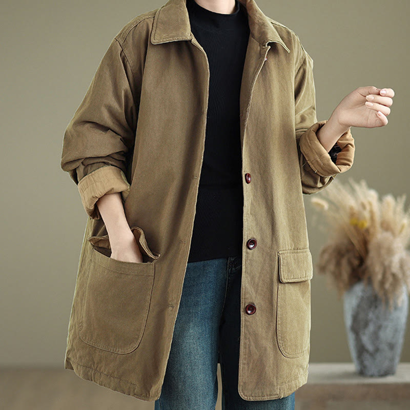 Quilted Cotton Lapel Jacket with Functional Pockets for Mindful Layering