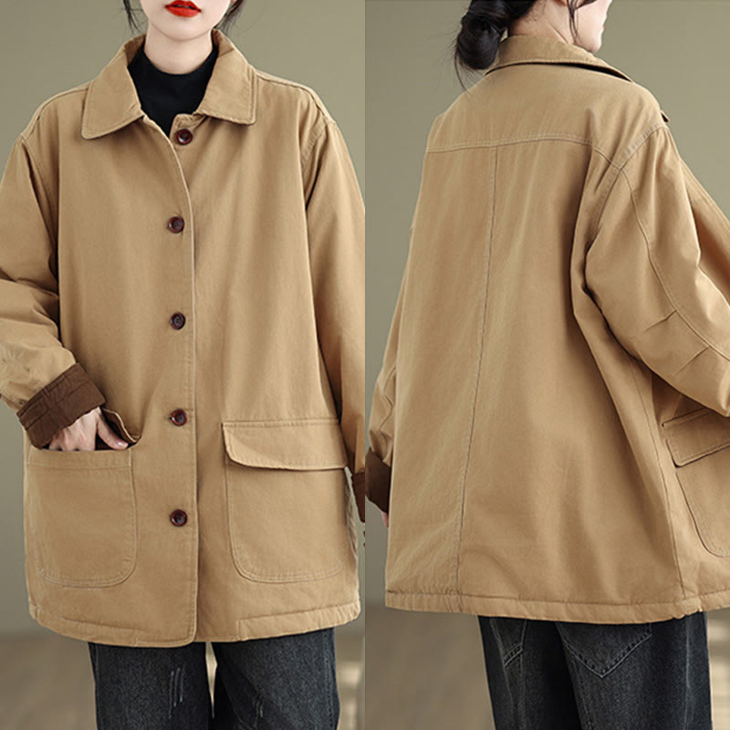 Quilted Cotton Lapel Jacket with Functional Pockets for Mindful Layering