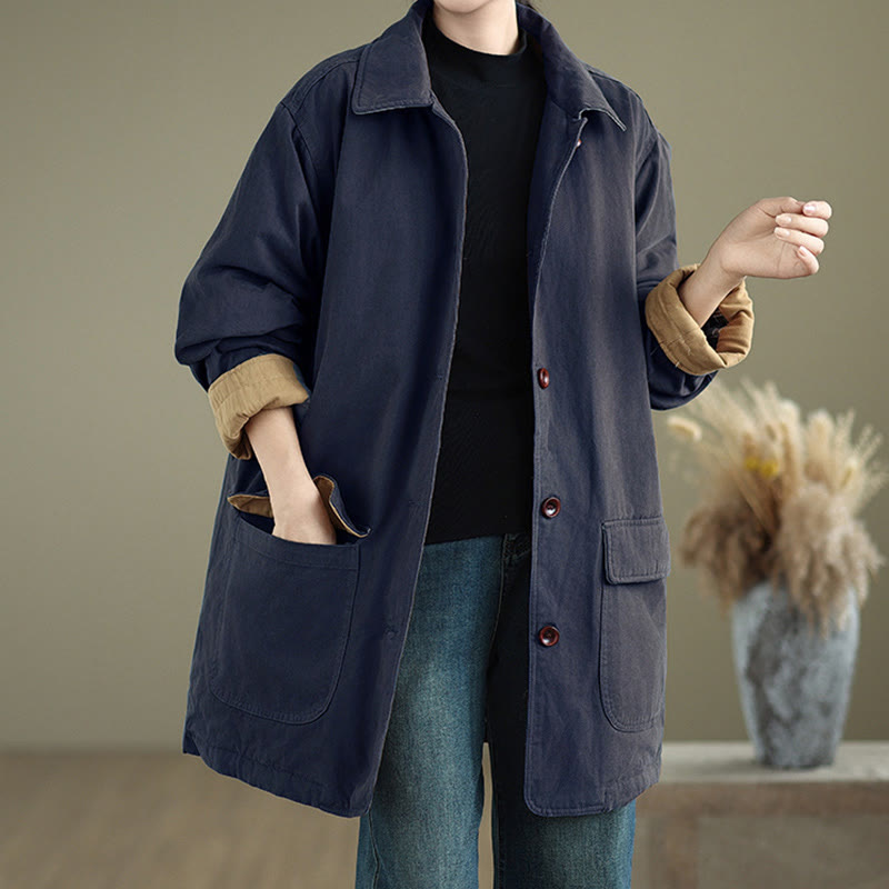 Quilted Cotton Lapel Jacket with Functional Pockets for Mindful Layering