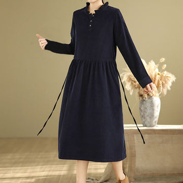 Tactile Cotton Corduroy Relaxed Autumnal Midi Dress