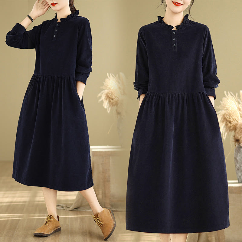 Tactile Cotton Corduroy Relaxed Autumnal Midi Dress