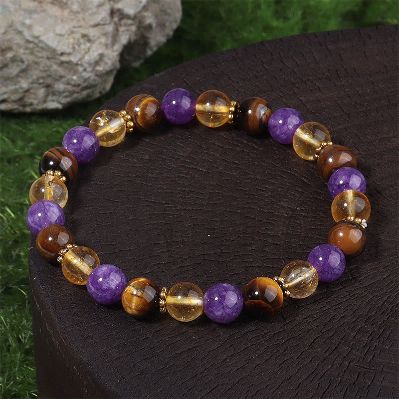 Amethyst Tiger Eye Citrine Spacer Beads Healing Bracelet