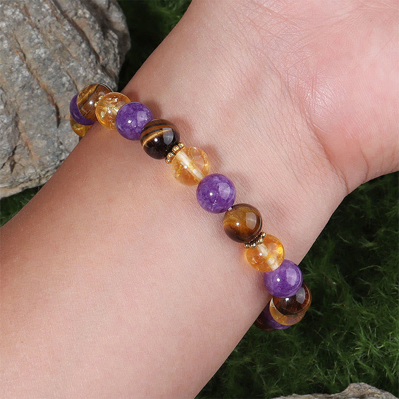 Amethyst Tiger Eye Citrine Spacer Beads Healing Bracelet