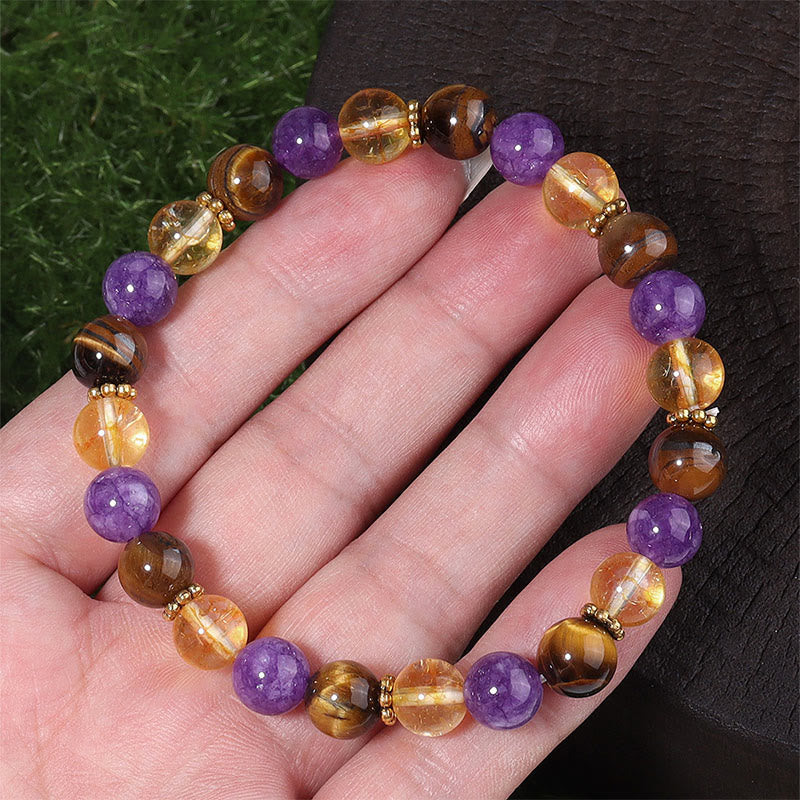 Amethyst Tiger Eye Citrine Spacer Beads Healing Bracelet