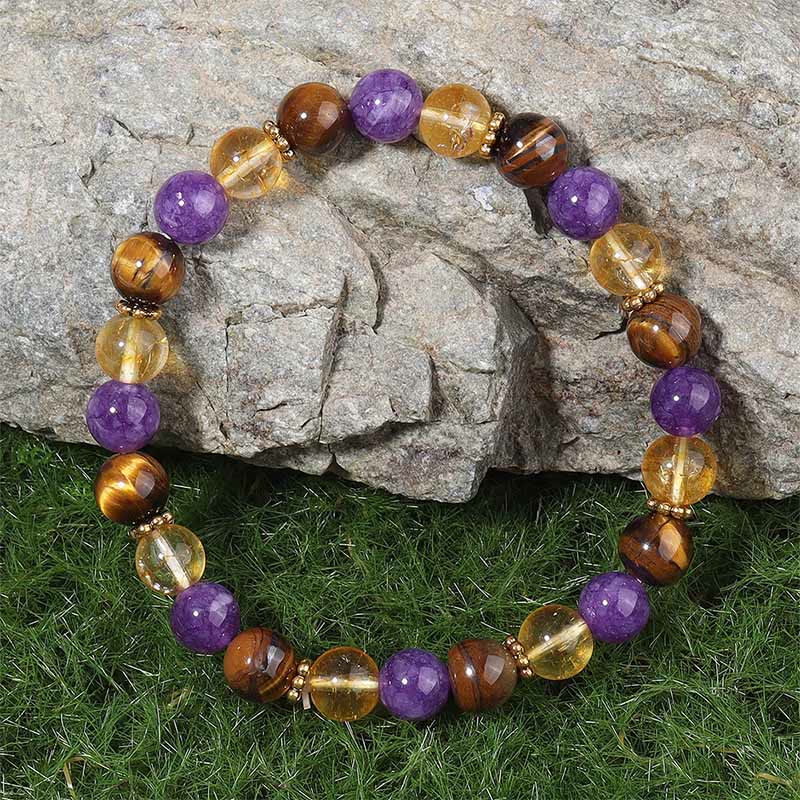 Amethyst Tiger Eye Citrine Spacer Beads Healing Bracelet