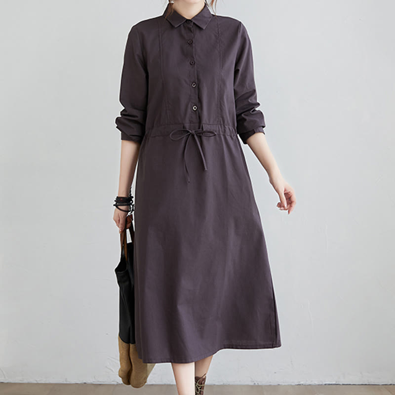 Cotton-Blend Structured Lapel Mindful Midi Dress