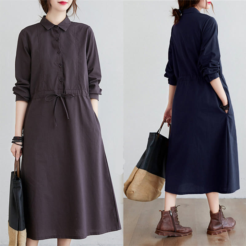 Cotton-Blend Structured Lapel Mindful Midi Dress