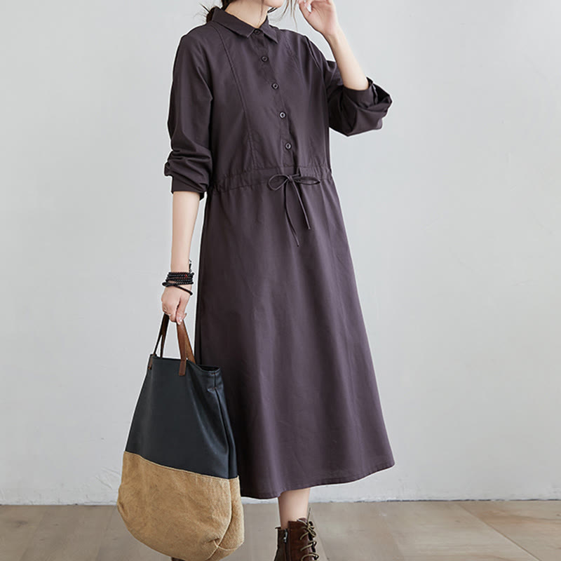 Cotton-Blend Structured Lapel Mindful Midi Dress