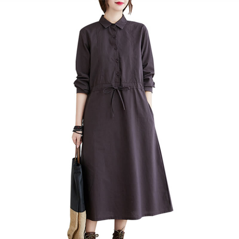 Cotton-Blend Structured Lapel Mindful Midi Dress