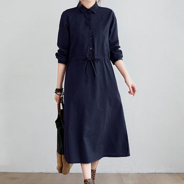 Cotton-Blend Structured Lapel Mindful Midi Dress