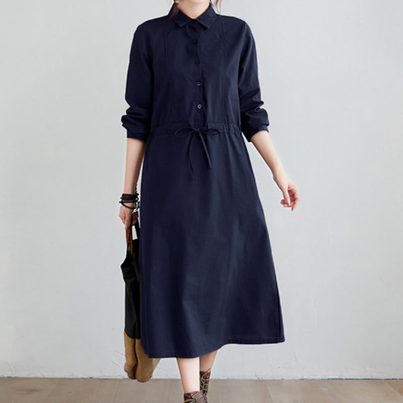 Cotton-Blend Structured Lapel Mindful Midi Dress