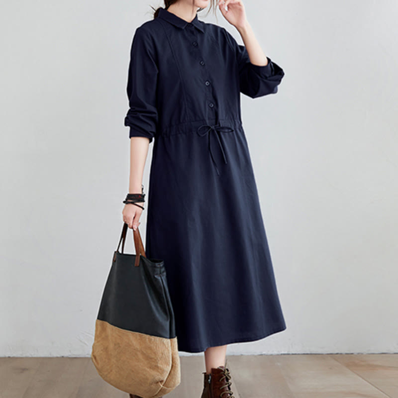 Cotton-Blend Structured Lapel Mindful Midi Dress