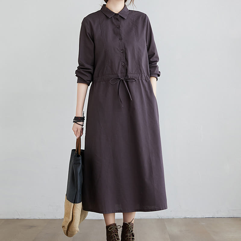 Cotton-Blend Structured Lapel Mindful Midi Dress