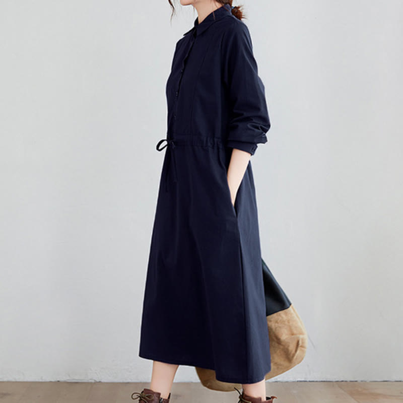 Cotton-Blend Structured Lapel Mindful Midi Dress