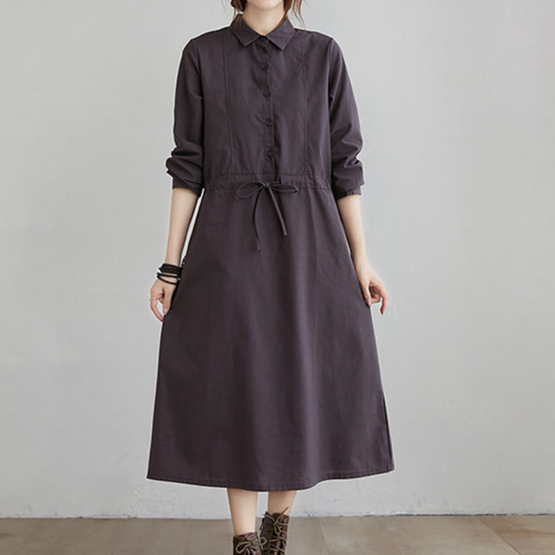 Cotton-Blend Structured Lapel Mindful Midi Dress