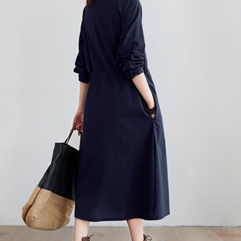 Cotton-Blend Structured Lapel Mindful Midi Dress