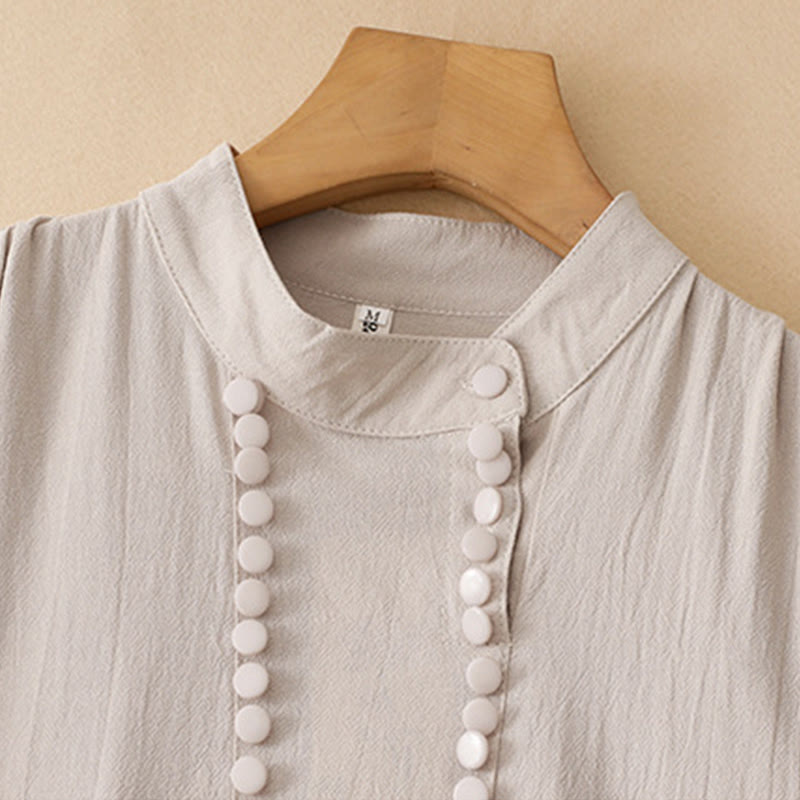 Breathable Cotton Stand-Collar Meditation Midi Dress