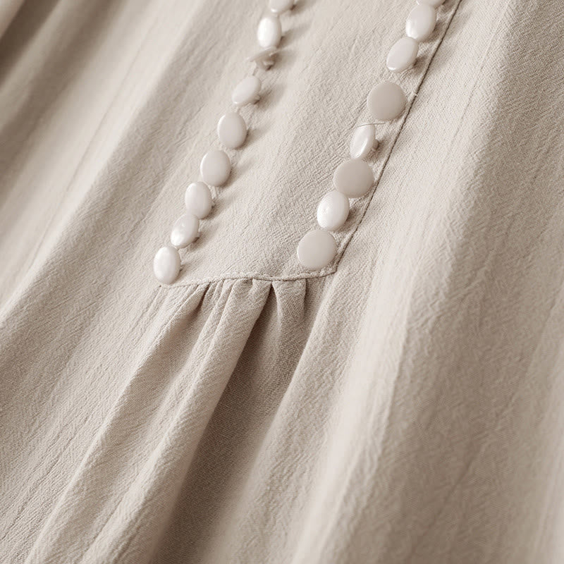 Breathable Cotton Stand-Collar Meditation Midi Dress