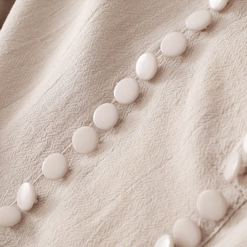 Breathable Cotton Stand-Collar Meditation Midi Dress