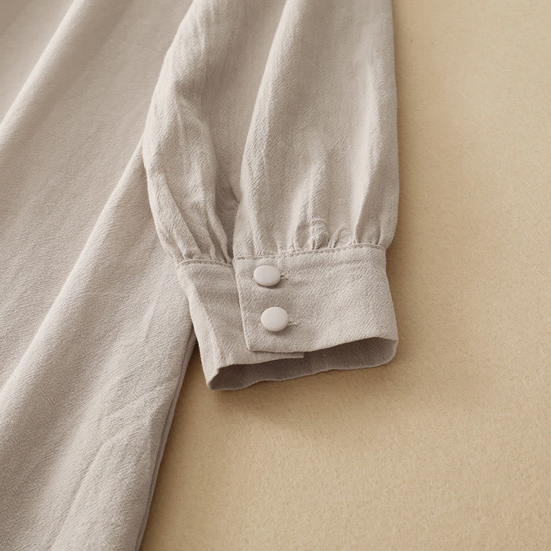 Breathable Cotton Stand-Collar Meditation Midi Dress