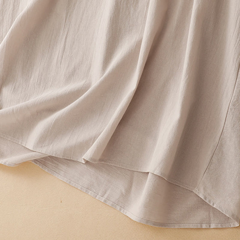 Breathable Cotton Stand-Collar Meditation Midi Dress