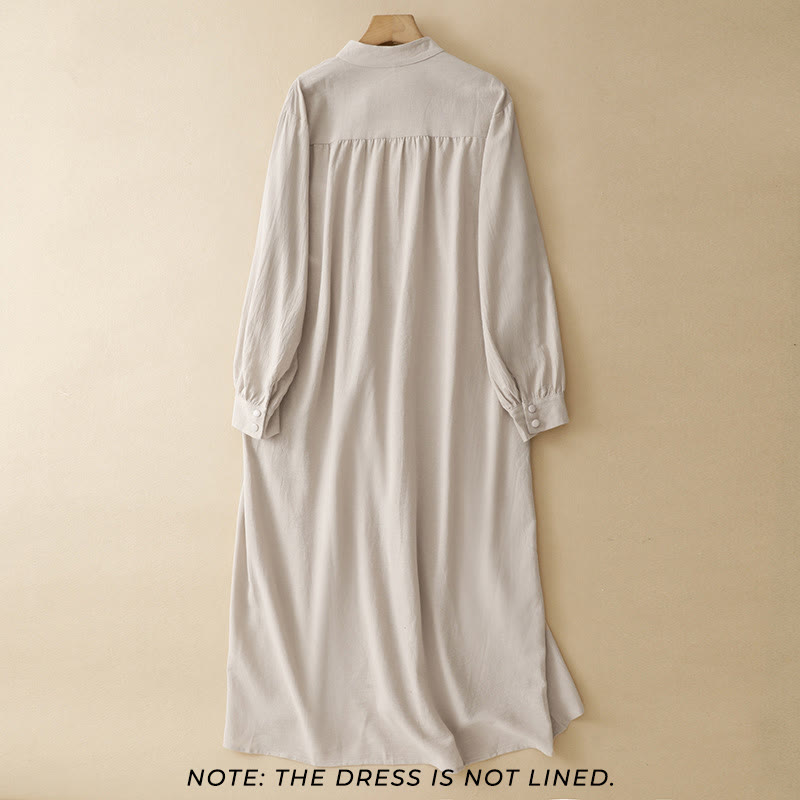 Breathable Cotton Stand-Collar Meditation Midi Dress
