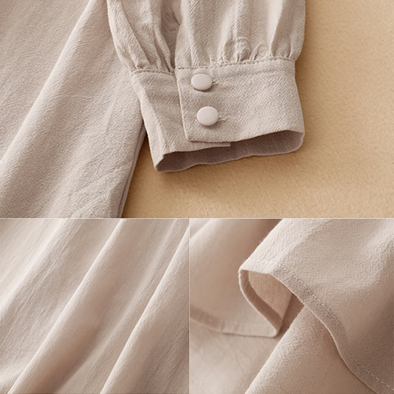 Breathable Cotton Stand-Collar Meditation Midi Dress