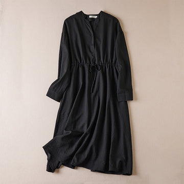 Tactile Cotton Blend Long Sleeve Mindful Midi Dress