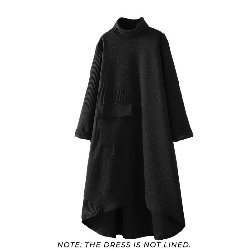 Soft Cotton Turtleneck Irregular Grounding Midi Dress