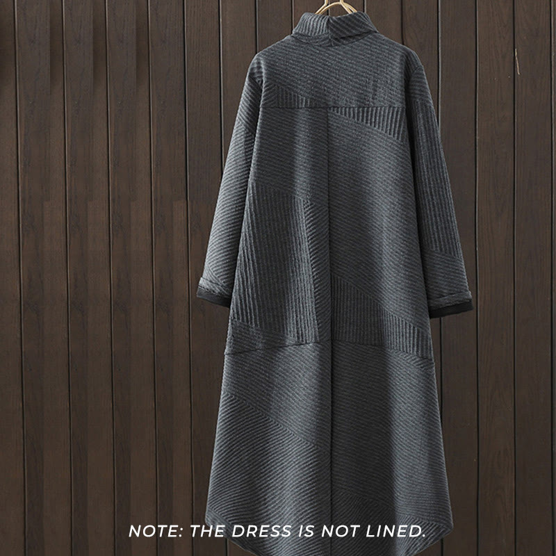 Soft Cotton Turtleneck Irregular Grounding Midi Dress