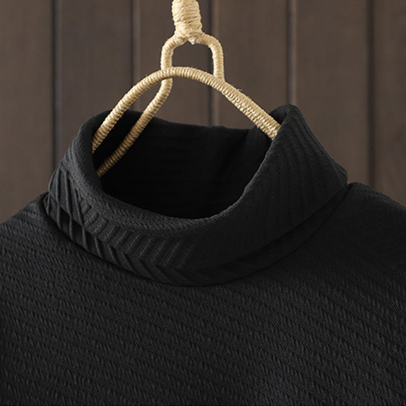Soft Cotton Turtleneck Irregular Grounding Midi Dress